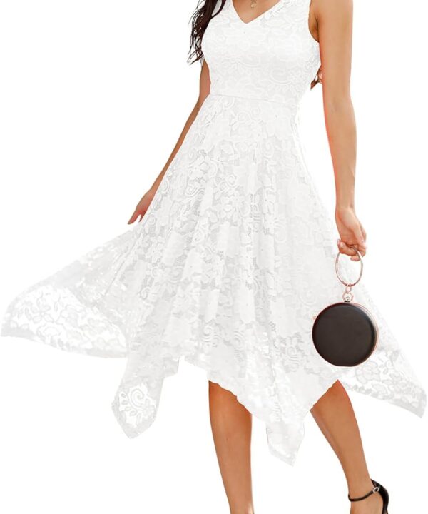 Meetjen Women's Lace Cocktail Party Dress 2026 Handkerchief Hem Bridesmaid Prom Formal Dresses for Wedding Guest