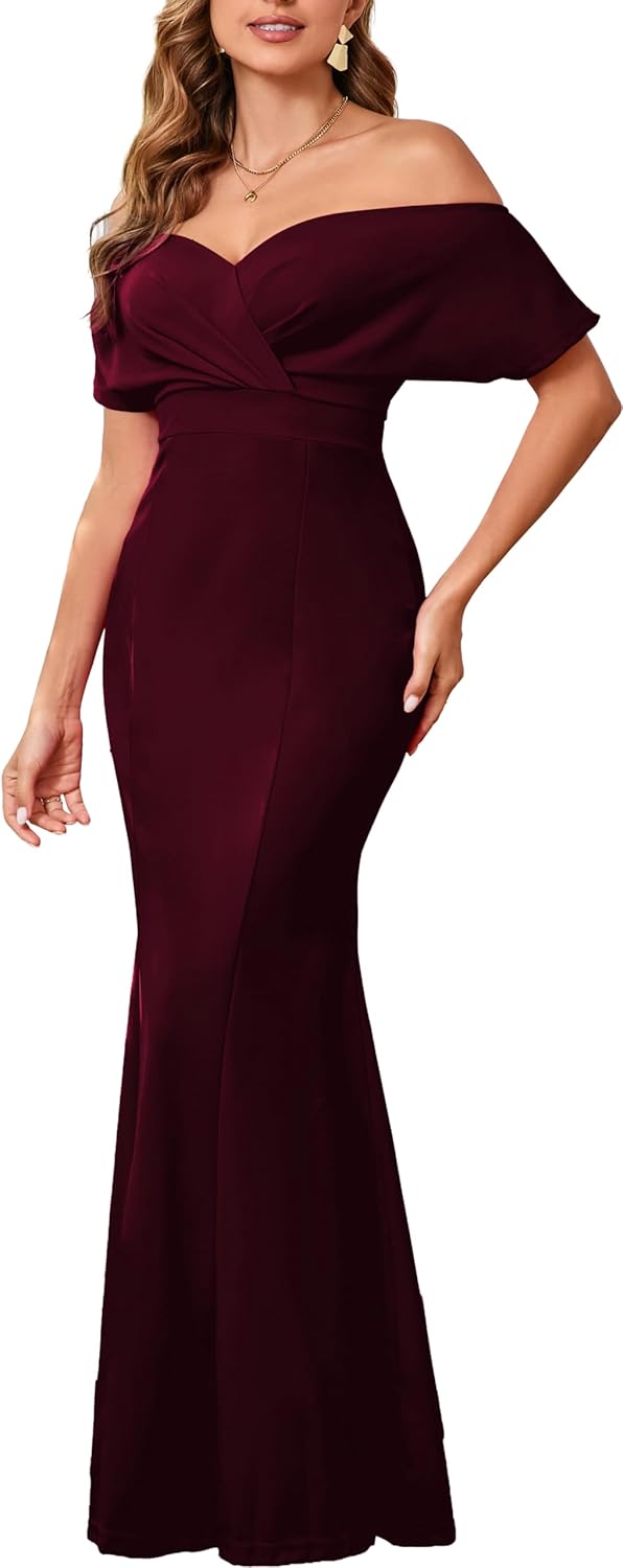 Formal Dresses for Women Cocktail Sexy Off Shoulder Floor Length Long Evening Party Dress with Zipper