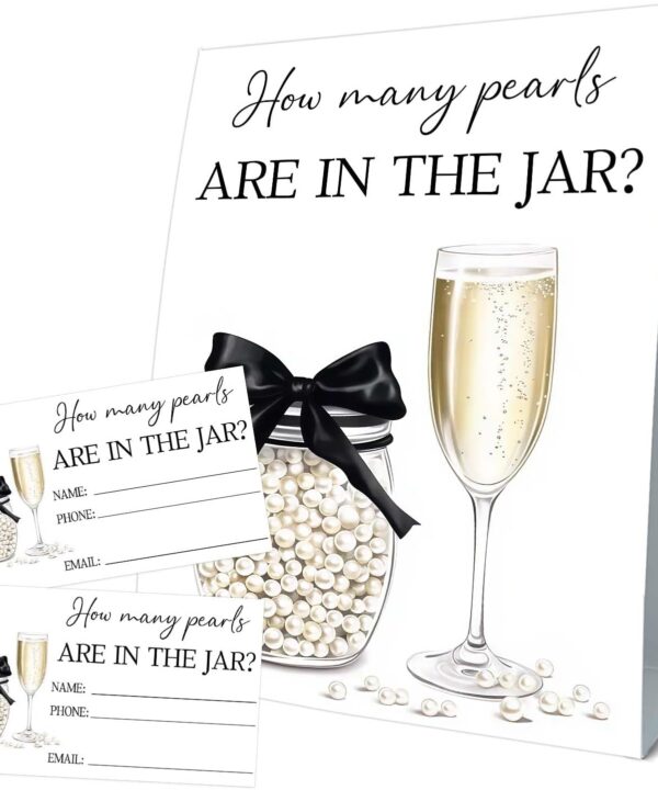 Guess How Many Cards, Bridal Shower Decorations, Guess How Many Pearls Are in the Jar, Party Games & Activities, 50 Cards and Sign