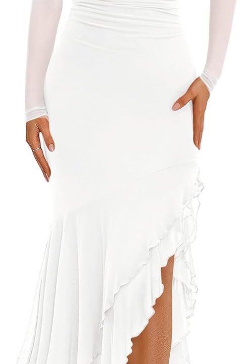 BTFBM Women's Maxi Dresses Spring 2026 Long Sleeve Ruched Bodycon Solid Ruffle Mermaid Cocktail Wedding Guest Dress