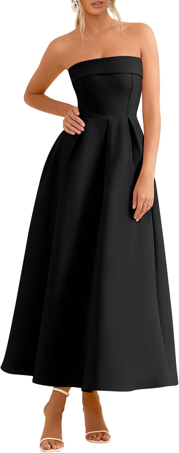 PRETTYGARDEN Cocktail Dresses for Women 2026 Summer Formal Elegant Tube Top Strapless Spring Wedding Guest Party Midi Dress