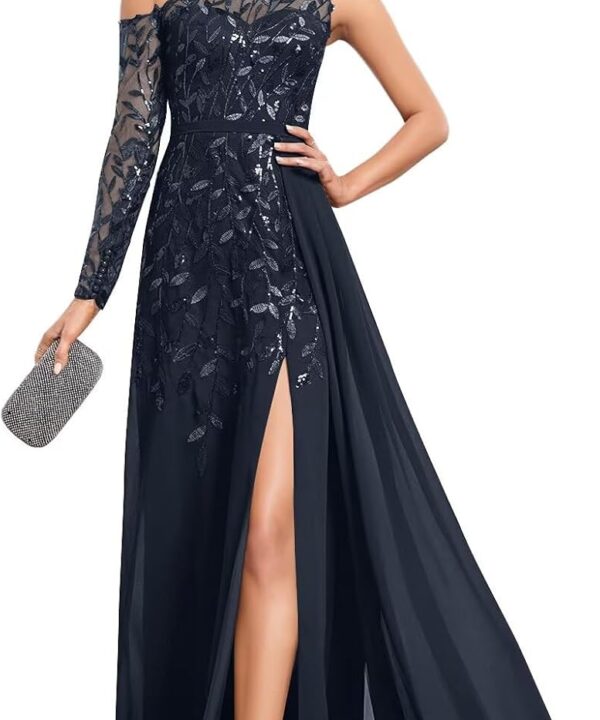 One Shoulder Mother of The Bride Dresses with Slit for Wedding Lace Appliques Chiffon Formal Dress He6077