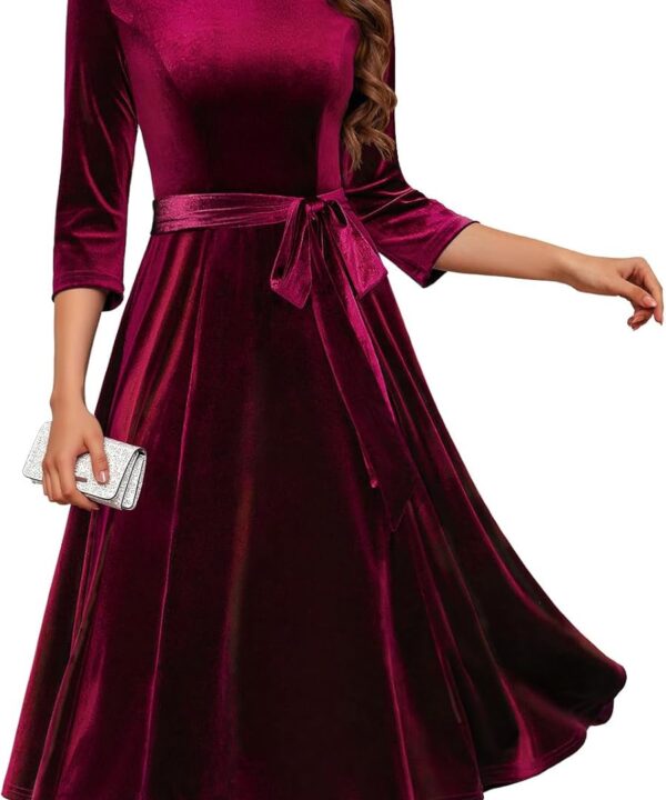 DRESSTELLS Velvet Cocktail Dress for Women, 2025 Winter Christmas Holiday Dress, 3/4 Long Sleeves Party Formal Gala