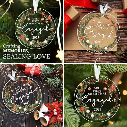 HEXMOZ Engagement Gifts for Couples – Engagement Gift for Women, Fiance, Her, Bride to Be, Newly Engaged Couples – First Christmas Engaged Acrylic Ornament 2025 – Party Decorations
