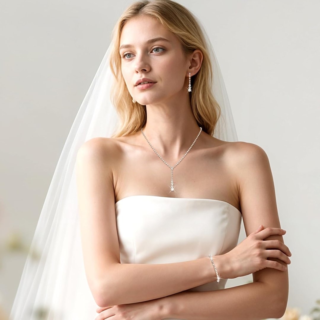 Gold Wedding Jewelry Sets for Women Gold Rhinestone Necklace Earrings Bracelet Bridesmaid Bridal Necklace for Wedding Costume Accessories for Women