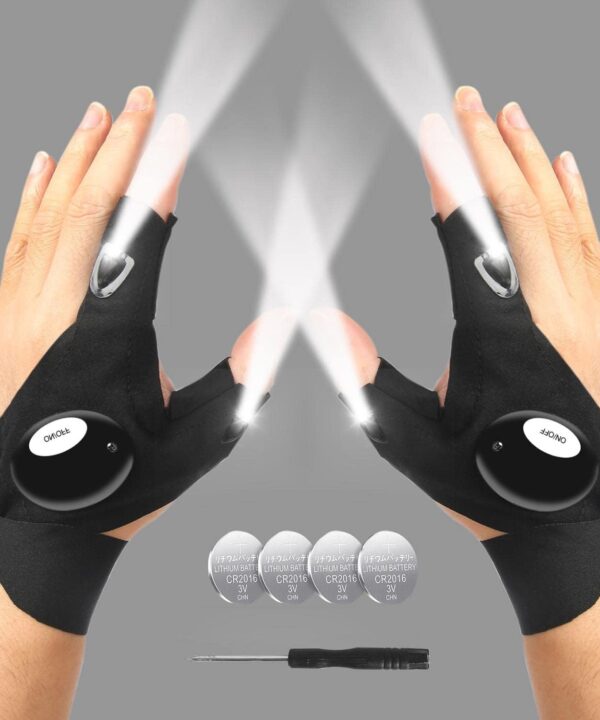 LED Flashlight Gloves, Valentines Day Gifts for Him Men Boyfriend Husband, Mens Gifts for Fathers Day Christmas Birthday, Cool Gadget Waterproof Hands-Free Finger Lights for Camping Fishing Repairing