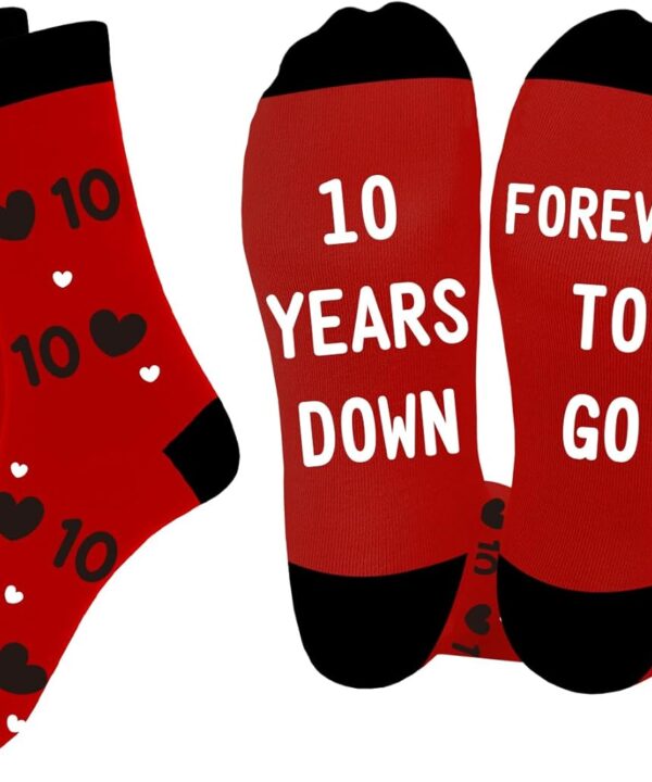 10 Year Anniversary Wedding Gifts for Him Her - 10th Tenth Ten Year Tin Anniversary Couples Gifts for Husband Wife Women Men Romantic Gift,10th Traditional Gift,Cotton Presents Socks