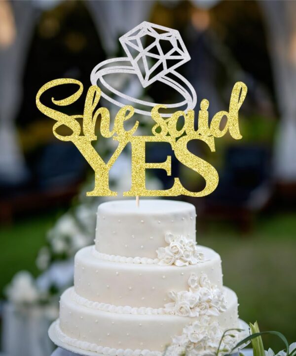 Keoysek Glitter She Said Yes Cake Topper for Engagement Bridal Shower Wedding Shower Proposal Bachelorette Party Decorations Supplies