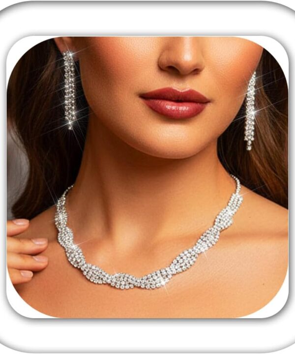 Aukmla Bridal Wedding Jewelry Sets Rhinestones Choker Necklace Earrings Set Prom Formal Jewelry for Women