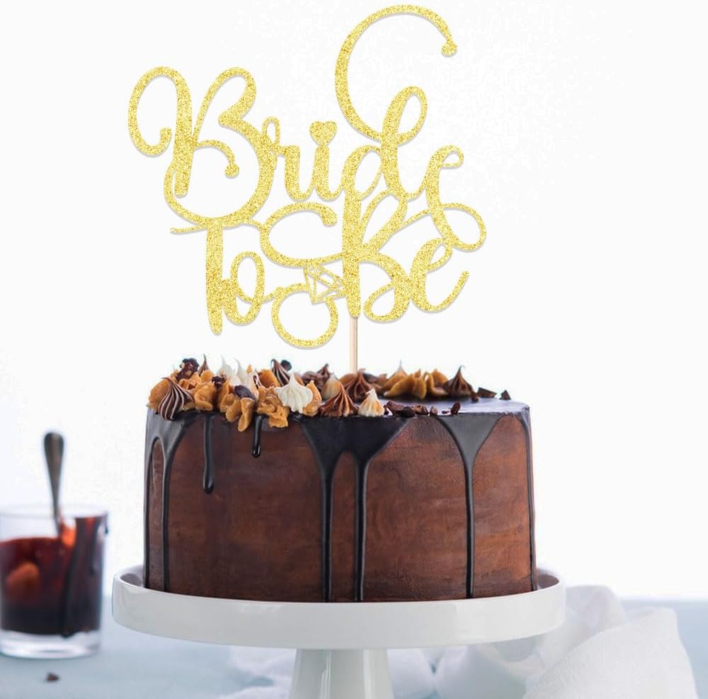 Gtseryeio Bride to Be Cake Topper,golden Glitter Ring Cake Decoration Wedding Bridal Shower Theme Party Cake Decoration Supplies