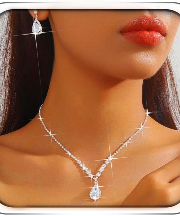 JEWEKY Bridal Rhinestone Necklace Earrings Set Silver Wedding Jewelry Sets for Women