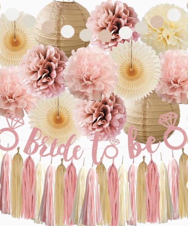 Dusty Rose Boho Bridal Shower Decorations Dusty Pink Champagne Gold Beige Bachelorette Party Decorations Rustic Bride to Be Banner Rose Gold with Cream Beige Tassel Garland for Engagement Wedding