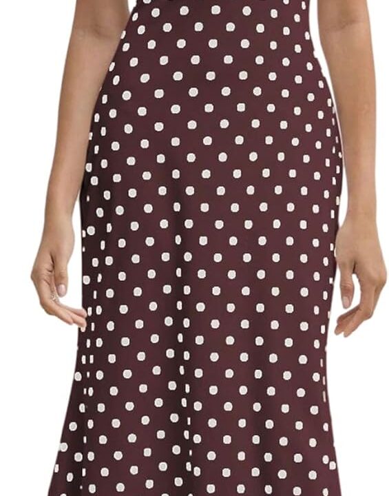 Milumia Women's Polka Dots Maxi Tank Dress Vintage Mock Neck Sleeveless Elegant Long Dresses