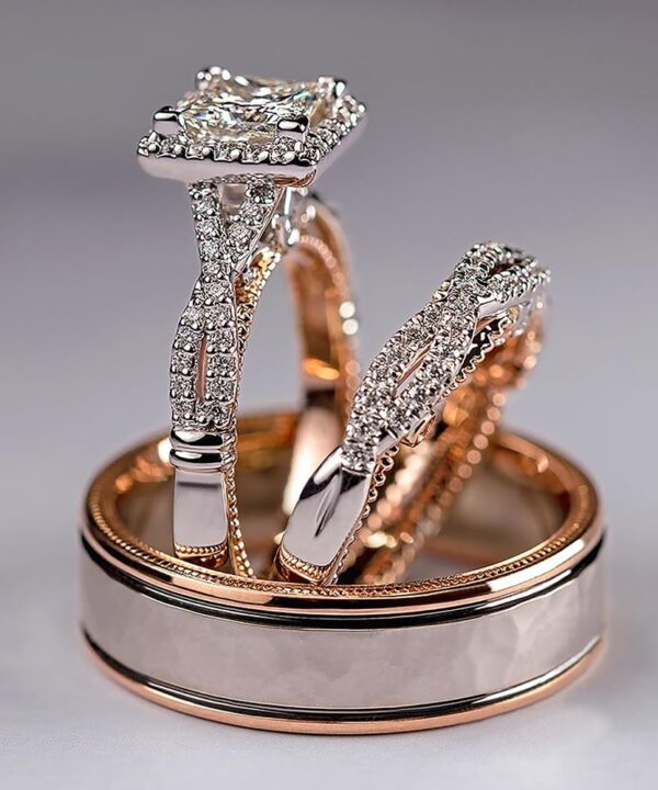 Luxury Princess Cut Cubic Zirconia Bridal Marriage Set Rings for Women Wedding Jewelry