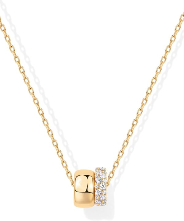 PAVOI 14K Gold Plated Pendant Necklace for Women | Two Distinct Rondelle Pendants with Cubic Zirconia | Sliding Chain Pendant | Trendy Fashion Jewelry
