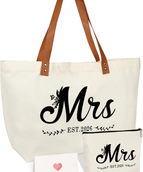 Vanqruo Bride Gifts Canvas Reusable Grocery Bags, Wedding Gifts for Bridal Shower