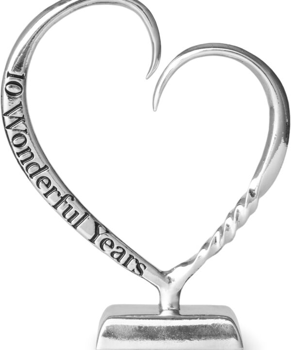 10 Year Anniversary Tin Gifts for Her Him Gift 10th Wedding Anniversary for Couples Wife Husband Men, Hand Forged Tin Aluminum Heart Art Keepsake Home Decor Artwork