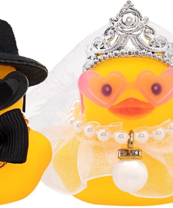 wonuu Pair Set of 2 Bride and Groom Rubber Ducks for Wedding Favors, Party Favors, Ceremony Gift Set, Marriage Souvenir, Marry Blessings, Aniversary Present, White Dess with Veil&Soft Top Hat