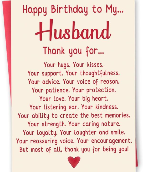 Romantic Birthday Card Gift for Husband, Unique Husband Birthday Card from Wife, Thank You Bday Card for Men