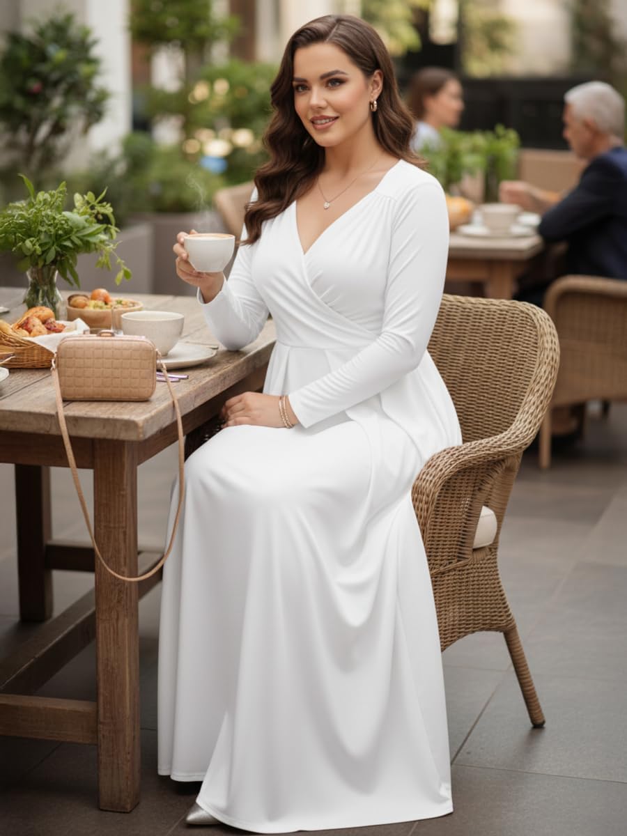 KOH KOH Womens Long Sleeve Empire Cocktail Elegant Evening Versatile Maxi Dress