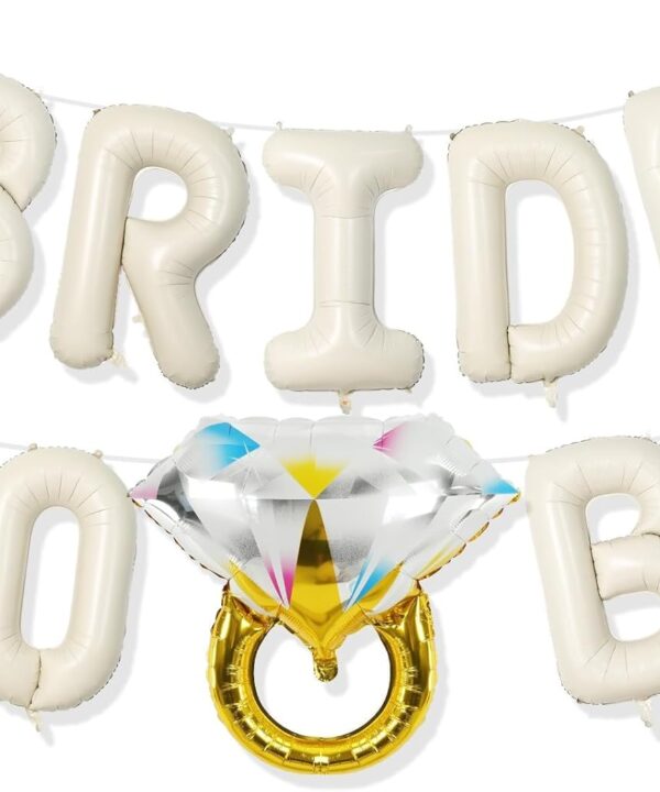 Beige Bachelorette Party Decorations, Cream White Sand Bride To Be Bridal Shower Letter Balloons Banner with Diamond Ring Mylar Foil Balloon for Engagement Wedding Photo Booth Hen Room Party Decor