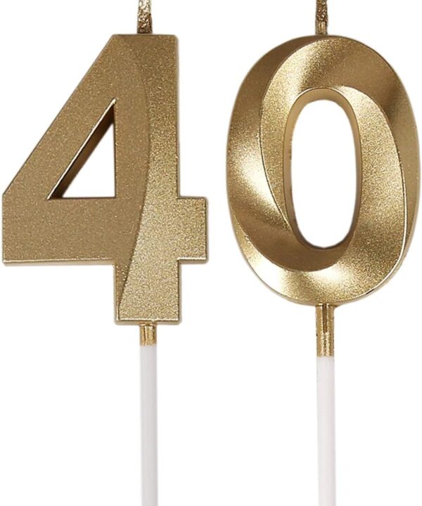 Bailym 40th Birthday Candles,Gold Number 40 Cake Topper for Birthday Decorations Party Decoration