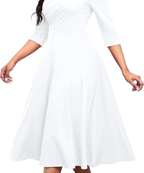 Nmoder Women's Casual Wrap Flared Midi Dress Wedding Guest Cocktail Tea Dresses A-Line Swing V-Neck 3/4 Sleeve