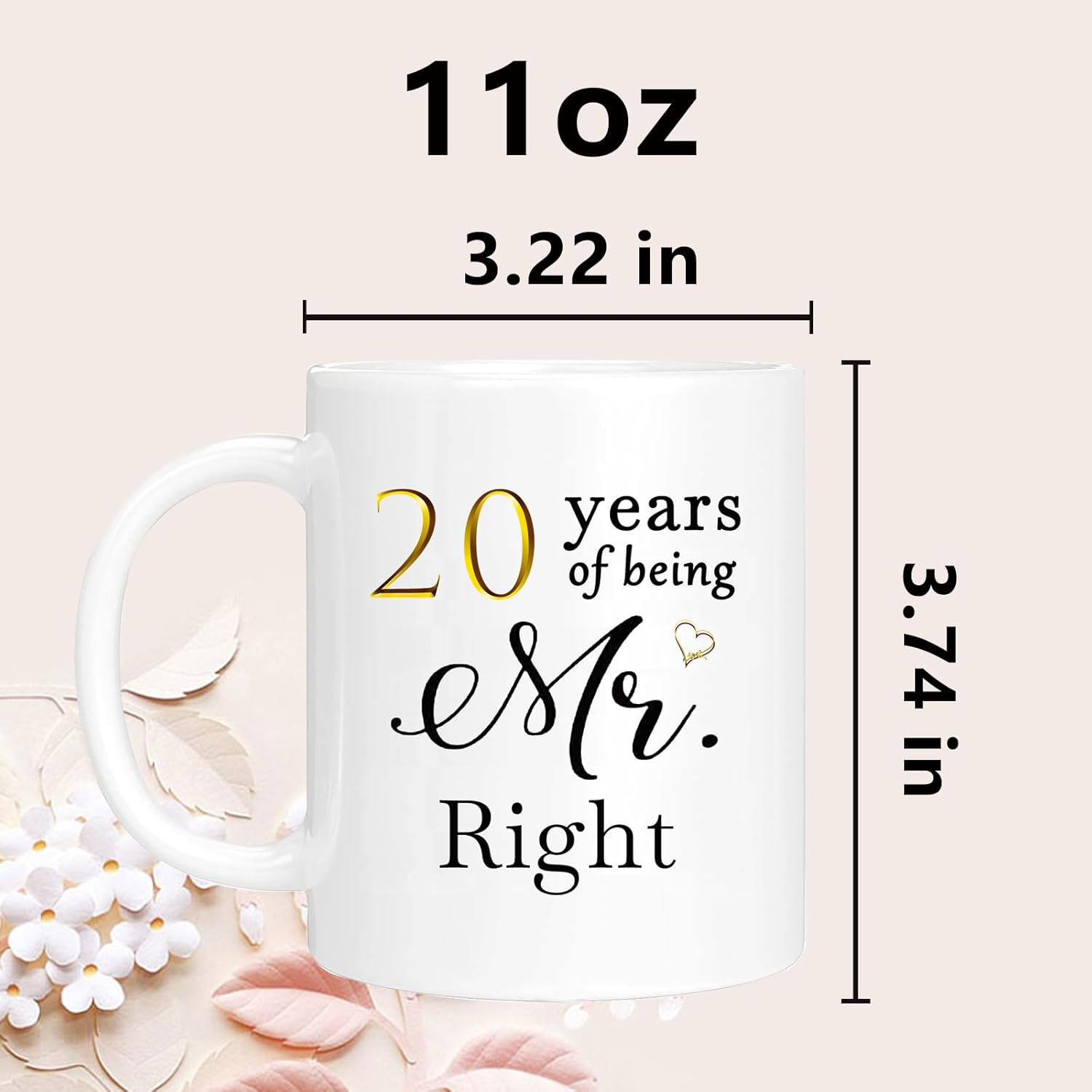 20th Anniversary Coffee Mugs Set of 2, 20 Year Anniversary Wedding Gifts Decorations for Couple Parents Men Women Husband Wife Him Her, Gift Box Packaging, 11oz