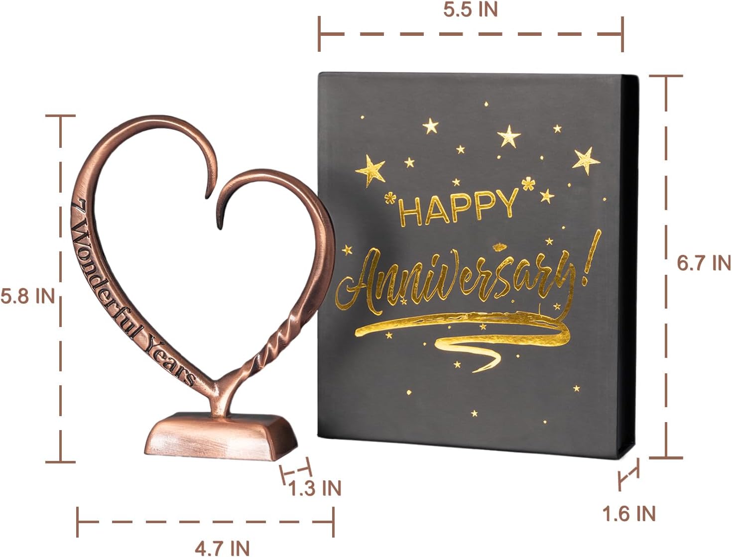 BESZONE 7 Year Anniversary Copper Gifts for Her Him Gift 7th Wedding Anniversary for Couples Wife Husband Men, Hand Forged Copper Heart Art Keepsake Home Decor Artwork