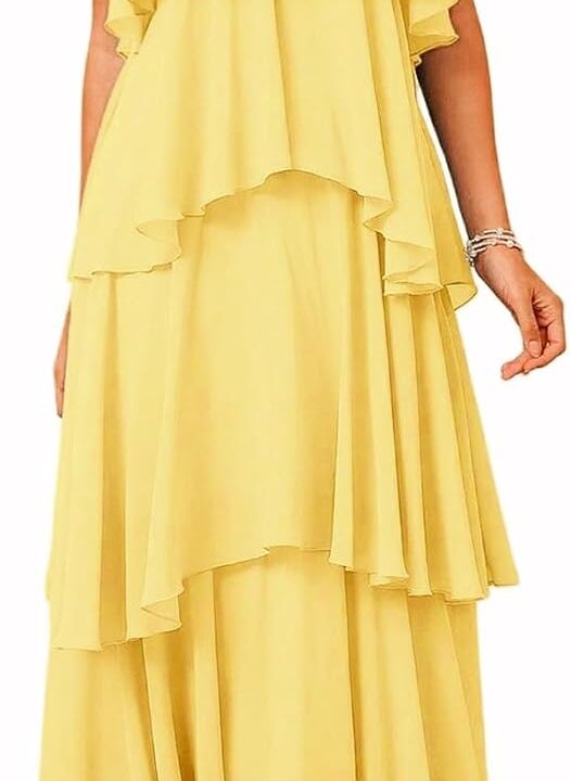 SOLY HUX Women's Sundresses Ruffle Layered Halter Flowy Maxi Dress Elegant Wedding Guest Dresses