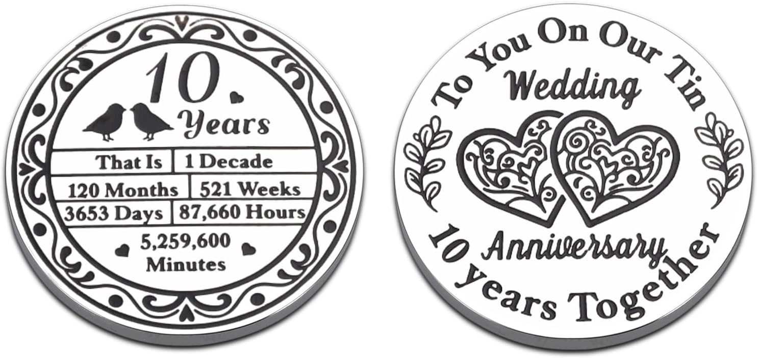 10 Year Anniversary Tin Gifts for Him Her, 10th Anniversary Wedding Gifts for Husband Wife Women Men Couple, Boo Basket Stuffer, I Love You Present for Birthday Christmas Valentine's Day
