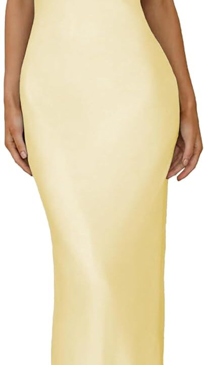 2026 Satin Cowl Neck Spaghetti Strap Slip Maxi Dress for Women Tie Strap Formal Wedding Guest Dresses with Slit