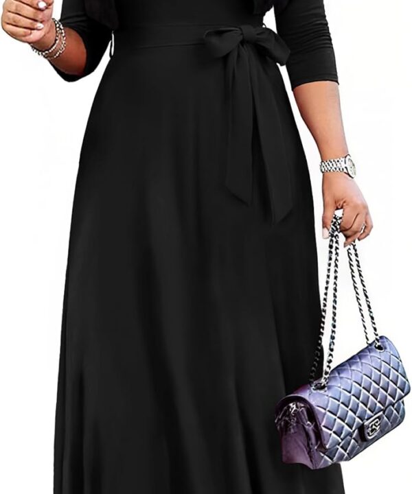 FANDEE Maxi Dress for Women 2026, Long Casual Empire Waist Dresses 3/4 Sleeve Round Neck with Belt