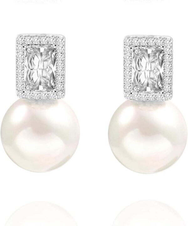 925 Sterling Silver Hoop Handpicked AAA+ Quality 7.5-8mm White Freshwater Cultured Pearl Dangle Drop Earrings Jewelry for Women