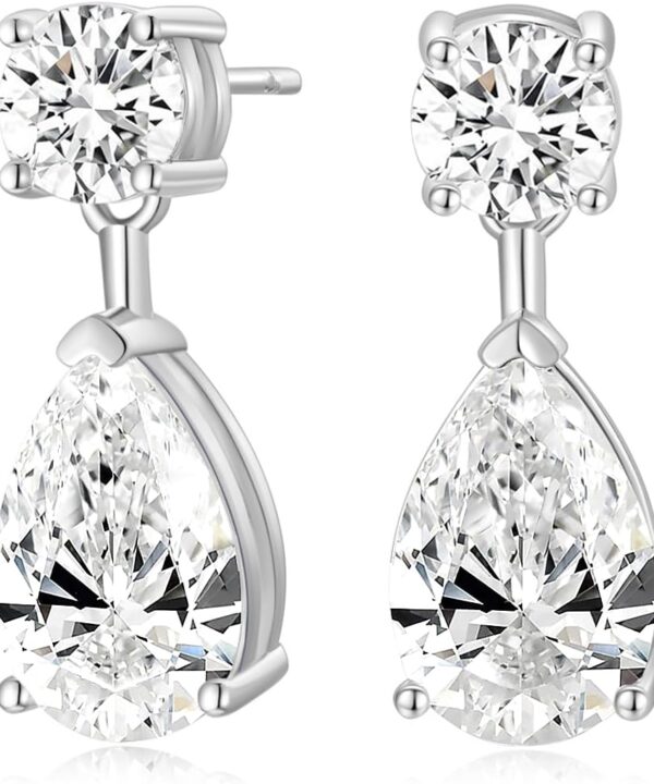 EAMTI Teardrop Wedding Earrings for Women Cubic Zirconia Dangle Bridal Earrings 925 Sterling Silver Post Pear Cut Earring for Prom Bridesmaid