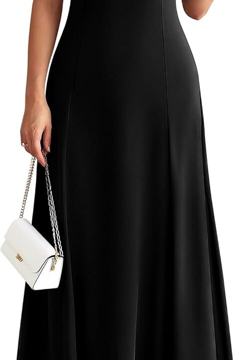 KIRUNDO Maxi Dresses for Women 2026 Short Sleeve Crewneck Pleated Flowy A Line Formal Wedding Guest Dress with Pockets