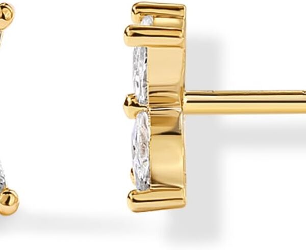 PAVOI 14K Gold Plated Dainty Stud Earrings for Women - 925 Sterling Silver Posts Earrings with Cubic Zirconia - Celestial Lightning Bolt, Moon, Star, and Flower Gold Jewelry Gifts