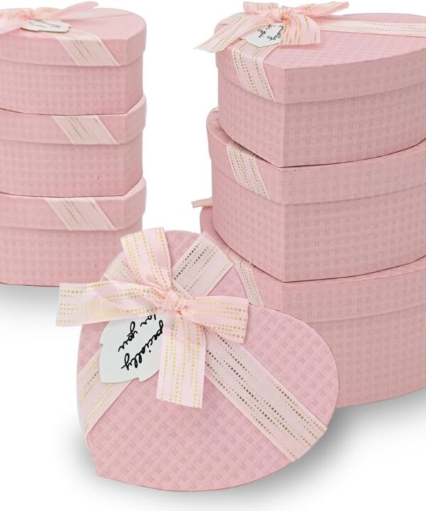 Set of 3 Heart Shaped Boxes for Flowers Packaging Pink Gift Boxes with Lids for Present Heart Shaped Flower Boxes for Arrangements Floral Gift Boxes for Bridesmaid, Proposal, Wedding, Birthday, Baby Showers