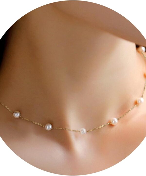 Trinckle Pearl Necklaces for Women as Valentines Gifts for Her, Gold Pearl Choker Single Pendant Necklace Layered Daisy Jewelry as Gifts for Galentines Day, Wedding Strands for Bride Bridesmaids