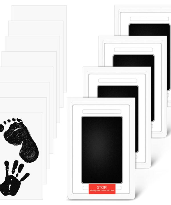 Baby Footprint Kit, 4-Pack Inkless Hand and Footprint Kit, Clean-Touch Baby Hand and Footprint Kit Dog Paw Print Kit Dog Nose Print Kit for Newborn and Pet, 4 Ink Pads and 8 Imprint Cards