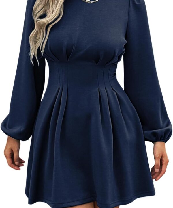Work Dresses for Women 2025 Fall Winter Business Casual Dress Long Puff Sleeve High Waist A Line Short Office Dress