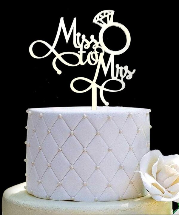 Miss To Mrs Cake Toppers - Bridal Shower,Mr and Mrs Wedding/Engagement/Marriage Party Decorations (Mirror Silvery Acrylic)
