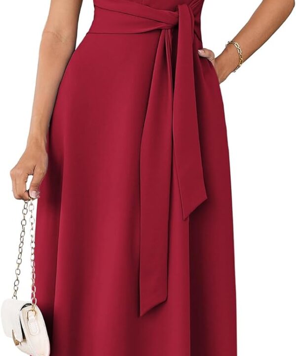 GRACE KARIN Women 2025 Summer Work Dress Sleeveless Tie Waist Elegant Party Cocktail A Line Flowy Midi Dresses with Pockets