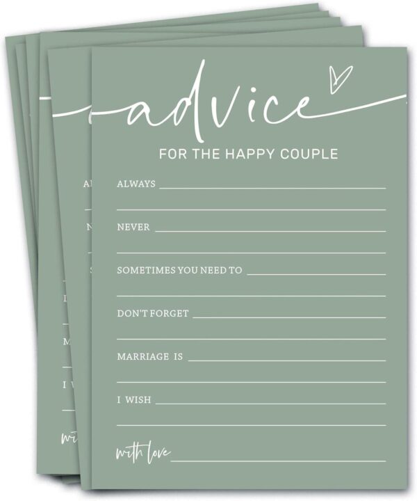 Bridal Shower Games Cards, Advice for The Happy Couple, Bridal Shower Game 25 Guests, Engagement Party Wedding Games for Guests, Minimalist Green Wedding Party Supplies - C10