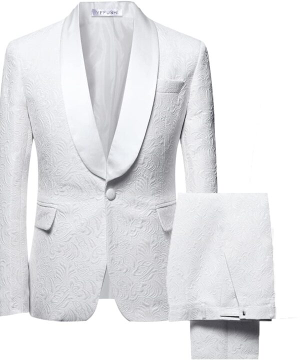 YFFUSHI Men's 2 Piece Jacquard Suits Tuxedo 1 Button Shawl Collar Party Dinner Wedding Suit