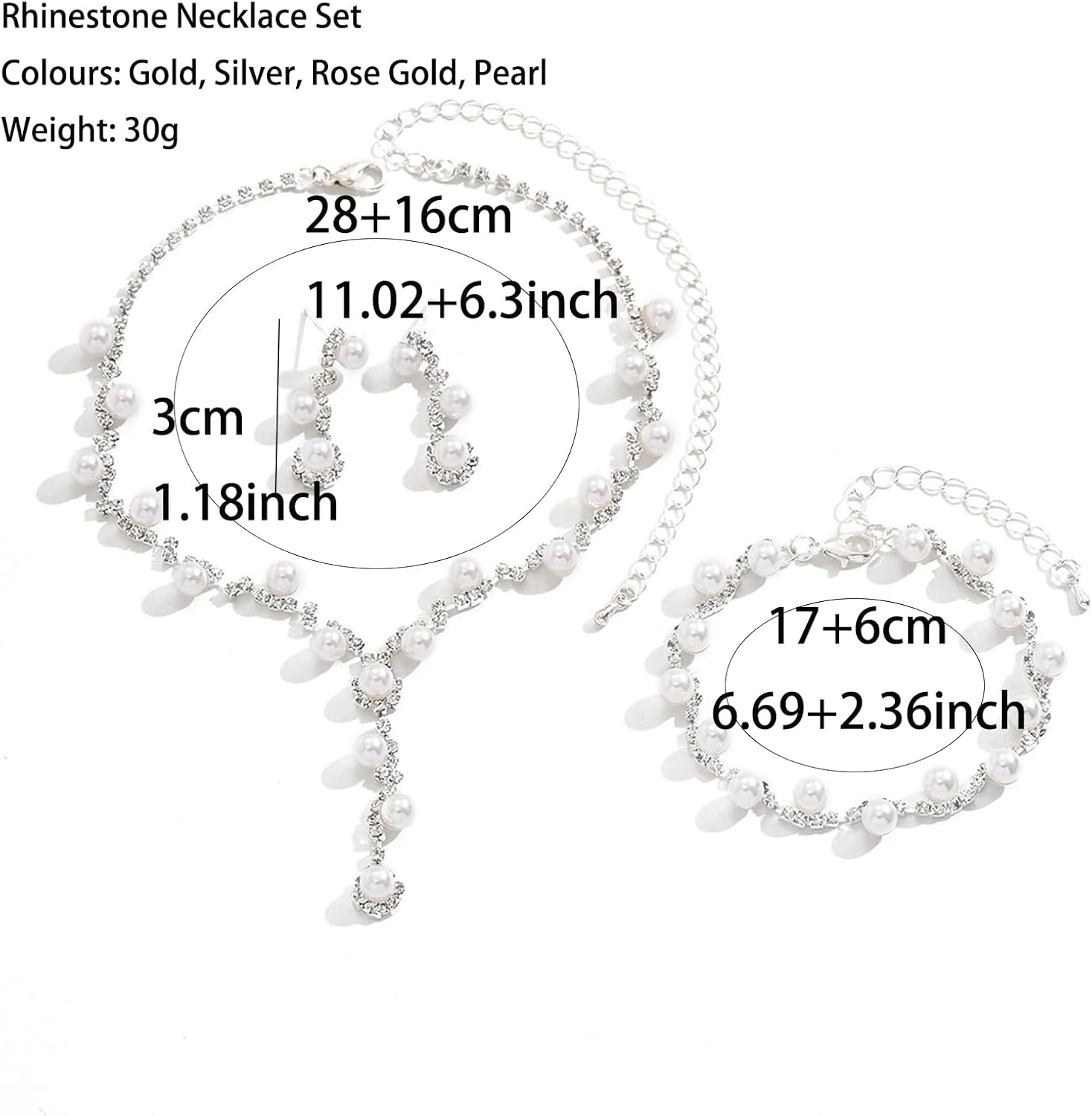 Wedding Jewelry Sets for Brides Silver Rhinestone Necklaces Earring Bracelet Set Wedding Sets for Women Prom Jewelry Sets for Women