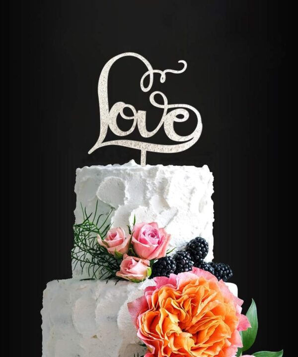 Gorgeous Love Cake Topper Anniversary Party Decorations Classical Sliver Wedding Cake Topper for Wedding/Bridal Shower Party Supplies