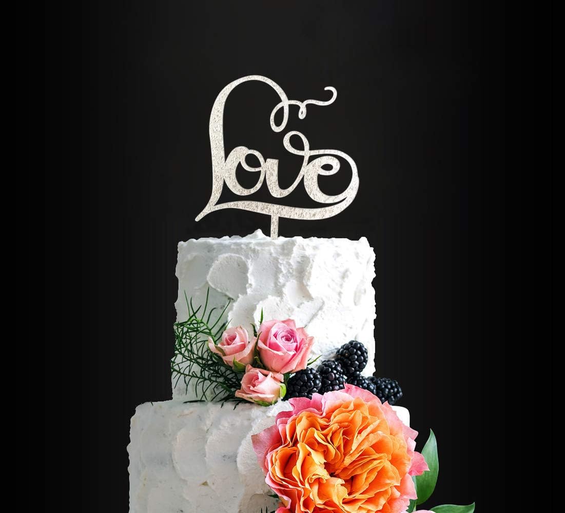 Gorgeous Love Cake Topper Anniversary Party Decorations Classical Sliver Wedding Cake Topper for Wedding/Bridal Shower Party Supplies