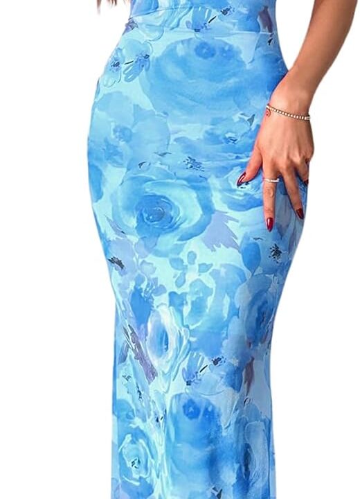 GORGLITTER Women's Floral Wedding Guest Midi Sun Dress Summer Boho Cocktail Beach Going Out Fishtail Bodycon Sundresses