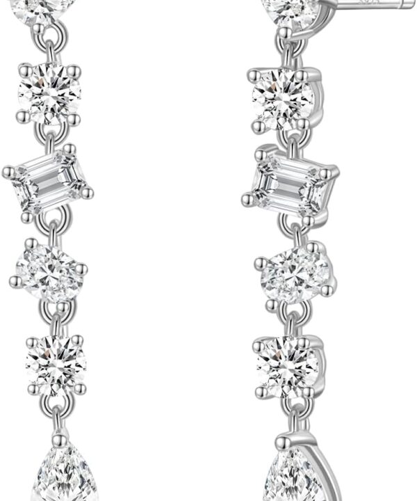 EAMTI Silver Dangle Teardrop Earrings for Women Cubic Zirconia Pear Cut 925 Sterling Silver Post Engagement Wedding Birdal Drop Earrings for Brides